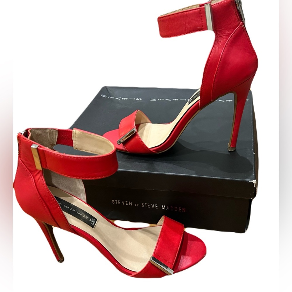 Steven by Steve Madden Red Open-Toe Ankle Strap Heels